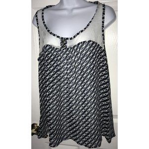 NWT SOY Shine On You Sz LARGE Diagonal Chain Sheer Tunic Top Lace Navy USA MADE